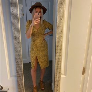 Floral Button Detail Puff Sleeve Dress